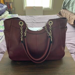 Elegant Burgundy Simulated Leather Tote Bag